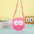 Detailed view of pink plush owl shoulder bag with sequin heart and closed-eye embroidery - Rose Red
