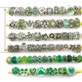 DIY jewelry charm set with green rhinestone beads, enamel hearts and glass spacers - Green Series - 40Pcs
