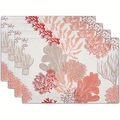 Detailed view of four rectangular placemats with pink coral patterns on white background - Pink Coral