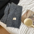 Soft dark grey wool blend knit scarf with fringe and minimalist ggg brand label - 3g Series / Dark Gray