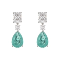 Macro detail of teardrop earrings with mint green ice-cracked stone and cubic zirconia - Square Teardrop / Mint Green