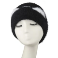 Fuzzy black and white striped knit beanie with plush faux mink fur for winter warmth - Black White Stripe / Black