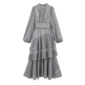 Abito lungo vintage in chiffon a pois con maniche a lanterna e gonna a balze - XS / Pois Nero Bianco