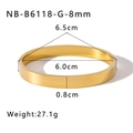 Detail view of 18k gold plated stainless steel bangle with dimensions and weight data - 8mm Width / Gold