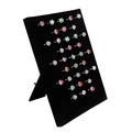 Black velvet vertical jewelry stand displaying various colorful faux diamond rings - New Large 50-Position Ring Plate (26*20) Black
