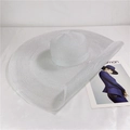 Elegant white wide brim sun hat with shimmering sequins on minimalist background - M (56-58cm) Adjustable / White