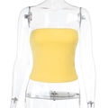 Detailed view of a bright yellow slim-fit tube top on a mannequin for spring fashion - L / Yellow