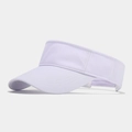 Detail view of the breathable mesh fabric and brim of the light purple sun visor hat - Adjustable / White
