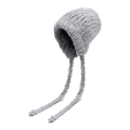 Gorro de peluche gris suave con orejeras y lazos largos para calidez en el invierno - Ajustable / Gris