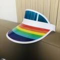 Rainbow striped sun visor hat with blue transparent panel and white trim detail - Rainbow Stripe Style