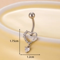 Silver stainless steel heart navel ring with cubic zirconia, size 1.75cm by 1.2cm - 3#-Silver Heart Pendant (HSPJ0143)