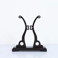 Elegantly carved black wooden fan display stand with heart cutout for folding fans - Round Fan Plastic Stand Style 6