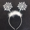 Christmas snowflake headband with white sequins, plush fur and rhinestones for festive parties - Sequin Snowflakes With Springs / White
