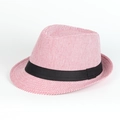 Detailansicht eines rot-weiß gestreiften Fedora-Huts mit klassischem schwarzem Hutband - 58cm (Verstellbar) / Rot