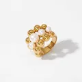 Three-layer gold stainless steel wide ring with multiple white pearls - US 8 / Gold