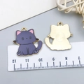 Purple cartoon cat alloy pendant with gold plating and pink details for DIY jewelry - 1 Piece / Dark Gray/Purple
