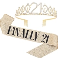Detail view of rhinestone number 21 crown and glittery Finally 21 sash set - Set 8 (Gold Finally 21)