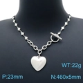 Collar de corazón en acero inoxidable plateado con cierre OT y colgante liso - Collar Color Acero con Cadena en O