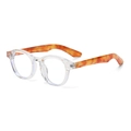 Retro-Sonnenbrille mit klarem Rahmen und modischen Bügeln im Schildpatt-Look - Planglas / Transparent weißer Rahmen mit gelben Schildpatt-Bügeln Anti-Blaulicht
