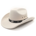 Cream white western cowboy hat with vintage silver studs and black leather band - M (56-58cm) / Beige