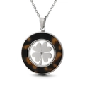 Silver stainless steel necklace with tortoise shell resin and clover pendant - Steel Color Hollow Four-Leaf Clover (KP52640-CD)