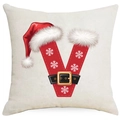 Christmas letter V pillowcase with Santa hat and snowflake prints on linen fabric - Letter V