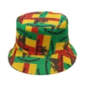 Dettaglio della stampa Leone di Giuda su un cappello a secchiello stile Rastafari - Stile Leone di Giuda (D)
