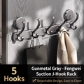 Porte-serviettes à ventouse gris métal avec cinq crochets pour salle de bain - Gris Gunmetal Double Crochet Queue de Phénix-5 Crochets