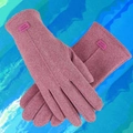 Gants d'hiver chauds en laine de lapin rose poudré avec fonction écran tactile - Étiquette en Cuir Femme - Poil de Lapin Violet