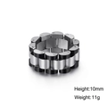Mens silver and black stainless steel watch band chain ring 10mm width industrial style - Bi-color Black (KR86692-KFC)