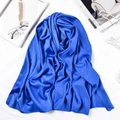 Detail of blue matte satin silk scarf texture with elegant lifestyle fashion props - 180*70cm / Sapphire Blue