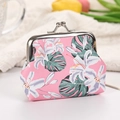 Pink PU leather coin purse featuring white lily and green leaf patterns with metal clasp - 3001-2# Rose Red Lily