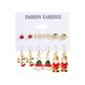 6-pair Christmas earring set with gold reindeer, Santa, and tree enamel charms - Bow and Santa Claus Set (MS940-11)
