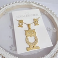 Golden stainless steel owl jewelry set with crystal necklace and earrings - Set 2719 Gold Owl