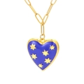 Golden heart necklace with blue enamel and star pattern on a white background - Dark Blue