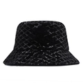 Fashionable black bucket hat with COCO sequin letters and quilted diamond pattern - M (56-58cm) / Letter Silver Sequin (03)