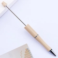 Extendable cream beaded pen with stainless steel telescopic rod and metal accents - Khaki Beige