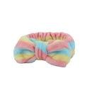Rainbow coral fleece headband with bowknot for face washing in pink, blue, and yellow - Yellow Blue Watermelon Red Stripes