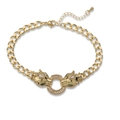 Pulsera de eslabones con cabeza de pantera bañada en oro de 18K y cristales finos - Pulsera Cabeza de Pantera
