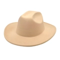 Side top view of a classic beige wide-brim felt fedora with teardrop crown on white background - M(56-58cm) / Beige