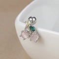 Macro detail of cherry stud earring with pink cat-eye stones and screw back closure - 60075-1 Silver - Pink Cherry