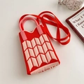 Pink and red knitted panda phone bag with geometric patterns and a plastic top handle - Wheat Ear Pattern Orange Pink