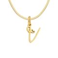Golden stainless steel snake chain necklace featuring a V-letter pendant with heart detail - Letter V / Gold