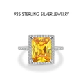 French vintage S925 sterling silver ring with yellow rectangle gemstone and halo diamonds - US Size 5 / Platinum (Yellow Zirconia)