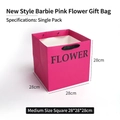 Pink square gift bag with window and black handles measuring 28x28x28cm - Large Barbie Pink Square FLOWER 28*28*28