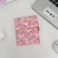 Detailed close-up of pink floral quilted storage pouch with cute rabbit patterns - Yellow Floral Rabbit Style