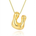 Chic 18k gold plated bubble letter pendant necklace with organic alphabet design - Letter U