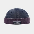 Vintage-Docker-Mütze aus gewaschenem Denim mit Patch im amerikanischen Retro-Stil - Navy/Lila Kontrast (DZM271) / Marineblau