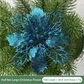 Fleur de poinsettia bleue scintillante creuse pour décor de sapin de Noël - Bleu lac