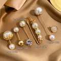Golden pearl and crystal brooch set with geometric safety pins in various sizes - Flower Style (A20-6)